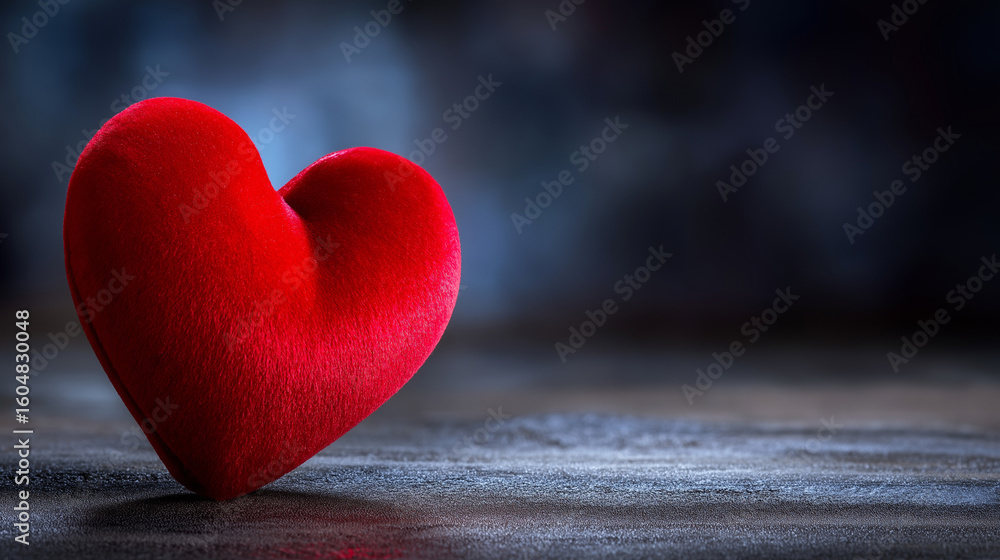 Fototapeta premium Glowing heart symbol on textured dark background with gentle light