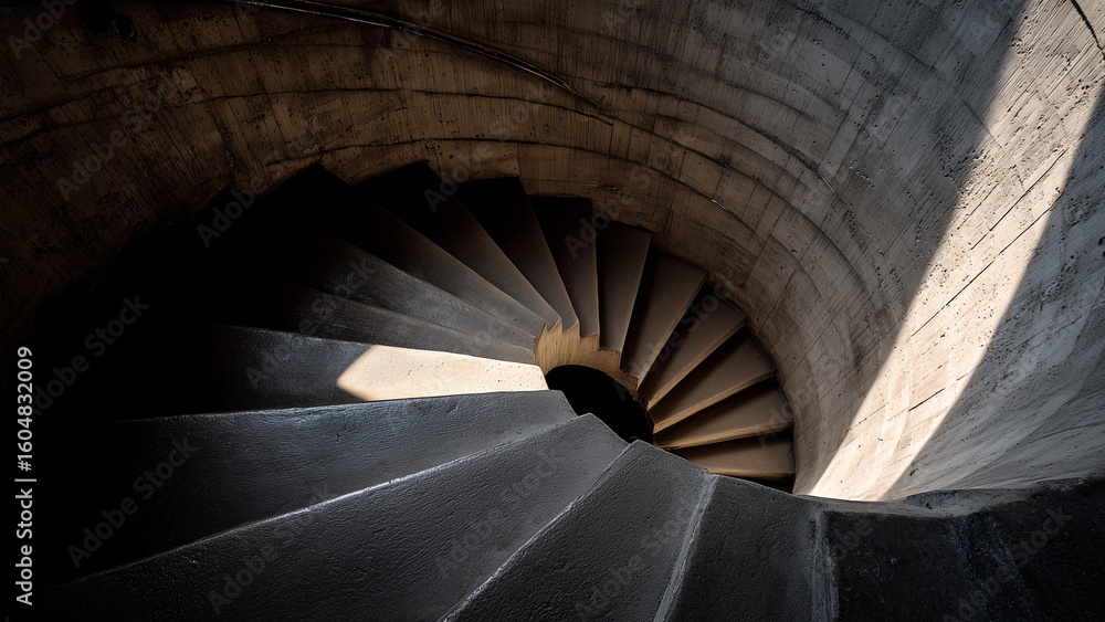 Obraz premium Circular grey concrete staircase.