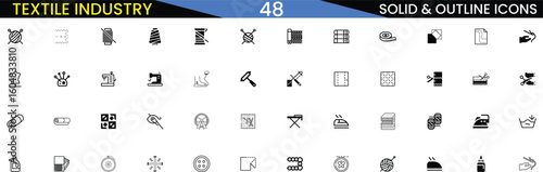Collection of textile industry icons representing various manufacturing processes and products