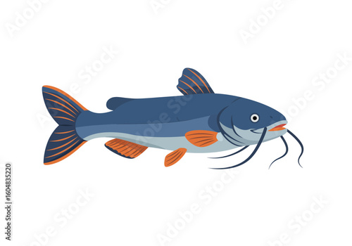 Cartoon Catfish with Orange Fins and Whiskers Illustration.