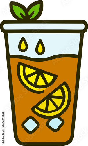 Glass of Iced Lemon Tea with Mint and Condensation