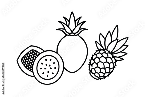 Set Of Exotic Juicy Fruits With Vibrant Colors