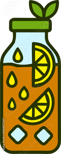 Cold Bottled Iced Tea with Lemon, Mint, and Condensation