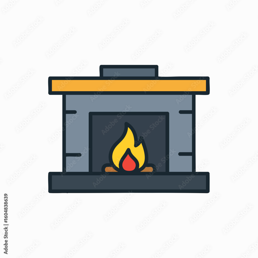 Fototapeta premium Cozy Fireplace Icon Vector Home Heating Interior Element