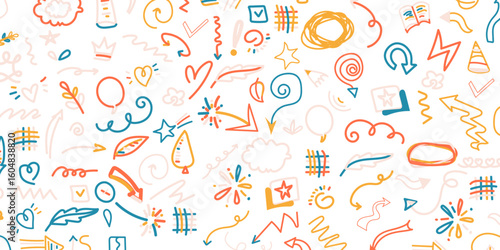 Fun colorful line doodle seamless pattern.