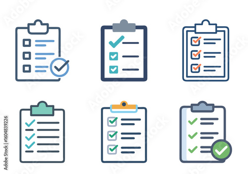 Collection of vector clipboards or checklists with check marks and checkboxes