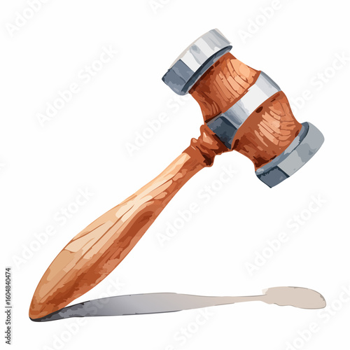 Wooden Gavel with Silver Accents on White Background