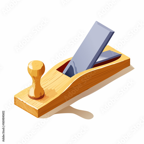 Wooden Hand Plane with Metal Blade on White Background
