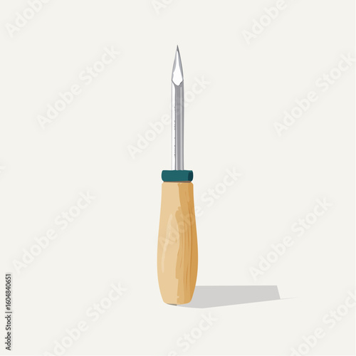 Wooden Handle Awl with Metal Tip on Light Background