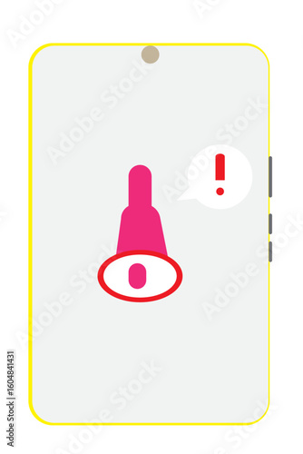 Digital warning concept vector showing mobile alert symbol with exclamation mark, used in cybersecurity, communication, or UI design themes.

