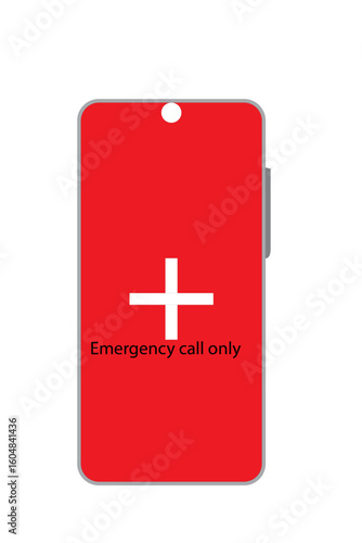 Red Mobile Screen Display with Medical Cross and Emergency Call Only Text – Flat Vector Design for Urgency, Safety, or Limited Access Signal

