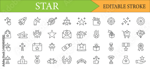 Star Outline Icons Editable Stroke Vector Set