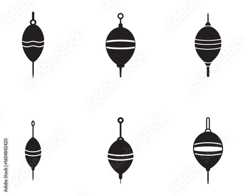 Collection of Fishing Bobbers and Floats in Simple Black and White Minimalist Style Perfect for Design Projects