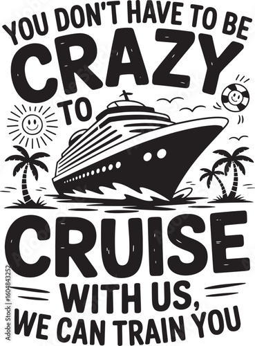 Cruise Ship Vacation Badge Bundle with Fun Travel Quotes – Black and White Vector Set