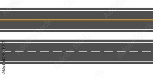 Bending roads and high ways. Road curves geometric design, street intersection. Flat style cartoon roads. Vector