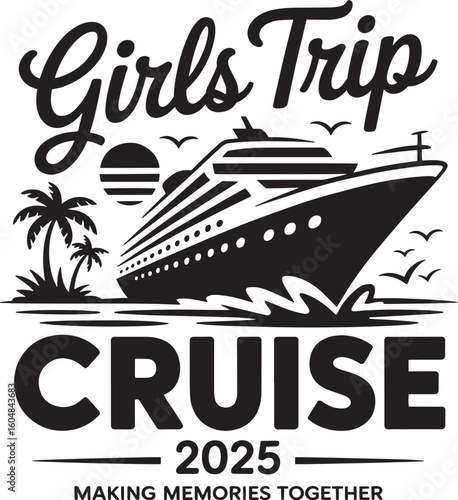Cruise Ship Vacation Badge Bundle with Fun Travel Quotes – Black and White Vector Set