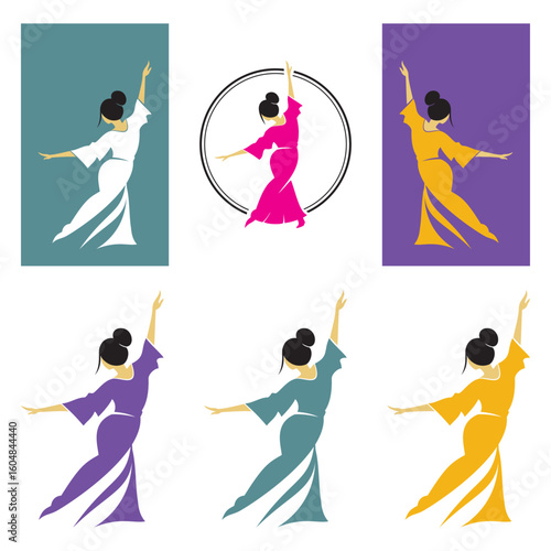 Fully editable vector illustration of a dancing girl in a traditional dress