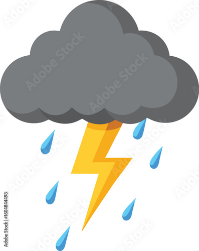 Stormy weather cloud with lightning and rain drops