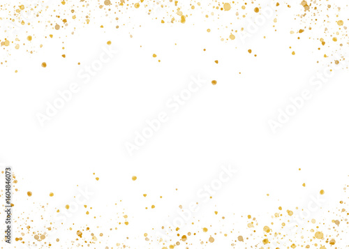 Elegant gold glitter frame made of scattered sparkling dots. Decorative festive border with shimmering golden splashes