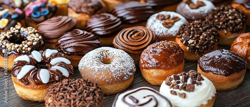 Wallpaper Mural Assortment of delicious donuts with various toppings and icings Torontodigital.ca