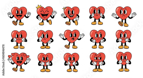 Cartoon Heart with Different Facial Expressions – Illustration Set