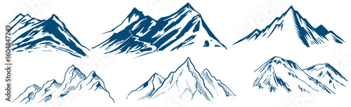 Vector Mountains on a white background. Hand drawn Mountains outline vector illustration