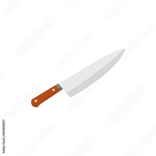 chef s knife with a wooden handle and shine on bla