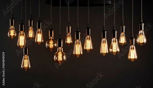 Warm light bulbs hanging in a row