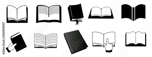 Book vector icons set. Book, Audiobook, E-Reader, Studying, Tutorial, Personal Organizer, Diary, Reference Book. Editable stroke.