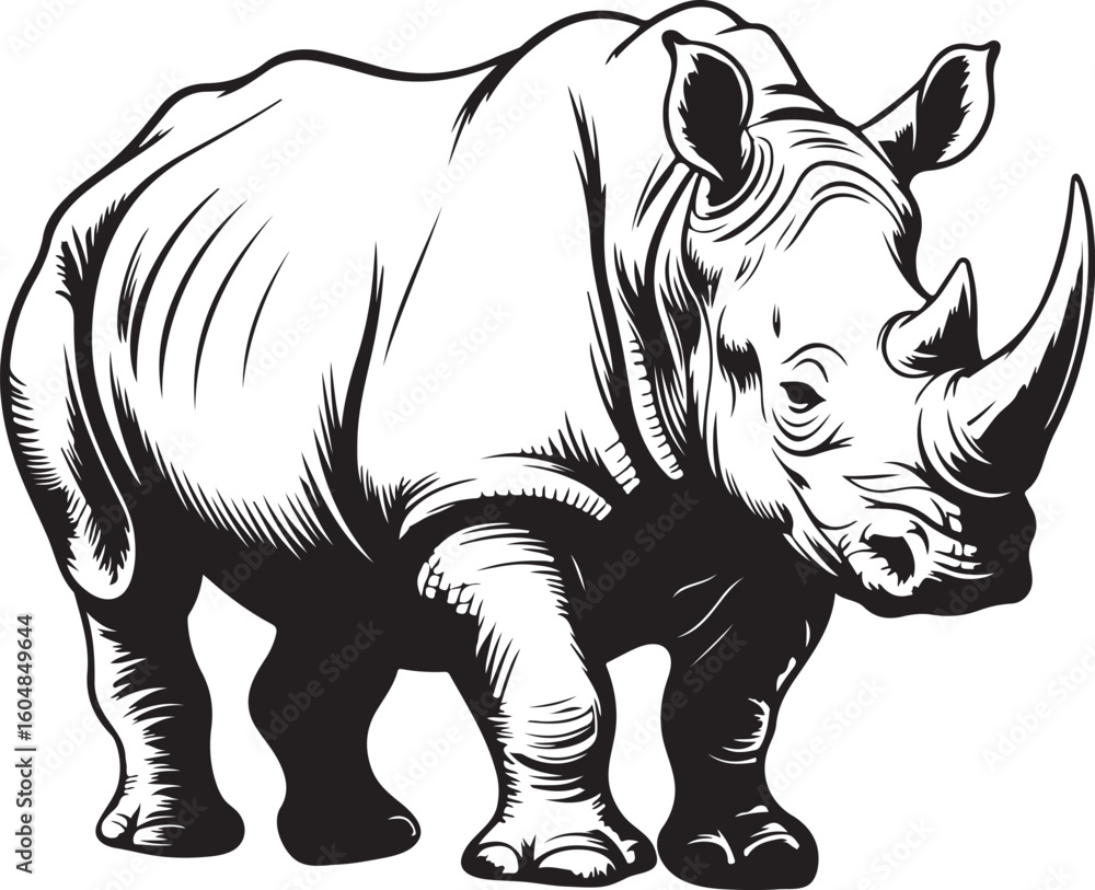 Fototapeta premium Powerful Rhinoceros Standing Wildlife Animal Vector Illustration Design Art