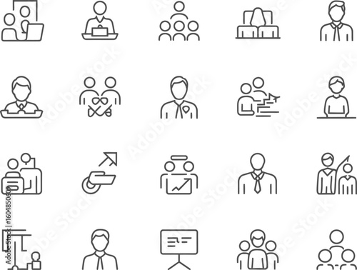Collection of hand drawn business and medical icons representing people and teamwork
