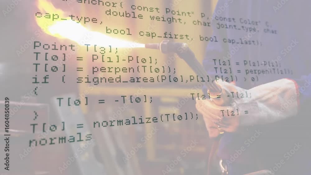 Metalworker igniting torch flame and advancing animated C++ internet ...