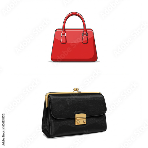 Chic red handbag and elegant black clutch purse, timeless fashion accessories for style-conscious individuals