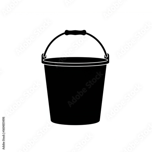 Simple black bucket with handle, perfect for cleaning, gardening, or storage needs.