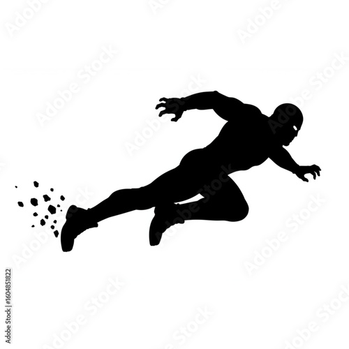 Dynamic silhouette of a superhero sprinting forward with powerful motion and determination