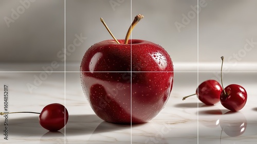 Red Apple Minimal Style Rule of Thirds on White Crisp Rendering