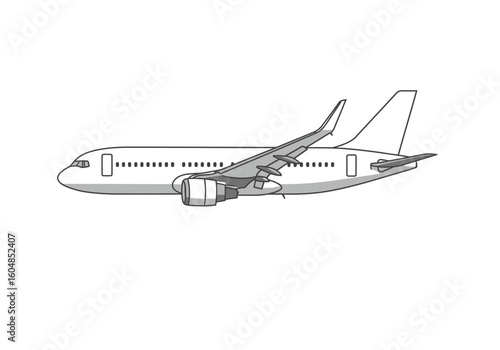 Simple Monochrome Illustration of a Passenger Jetliner.