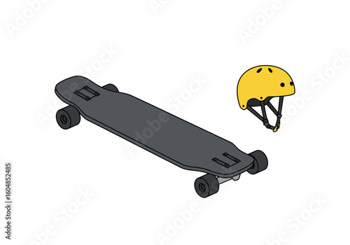 Longboard and Protective Helmet for Extreme Sports.