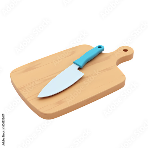 blue handled knife on wooden cutting board clip art preview