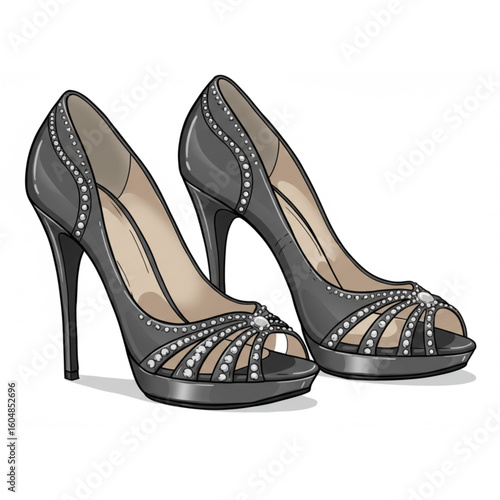 Elegant sparkling peep-toe high heels exuding glamour and sophistication for special occasions