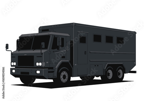 Armored Prisoner Transport Truck Dark Gray Vector Illustration.