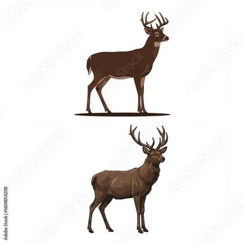 Majestic stags stand proudly, showcasing powerful antlers and elegant forms in a natural setting.