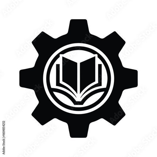 Silhouette an open book inside a gear symbol wheel