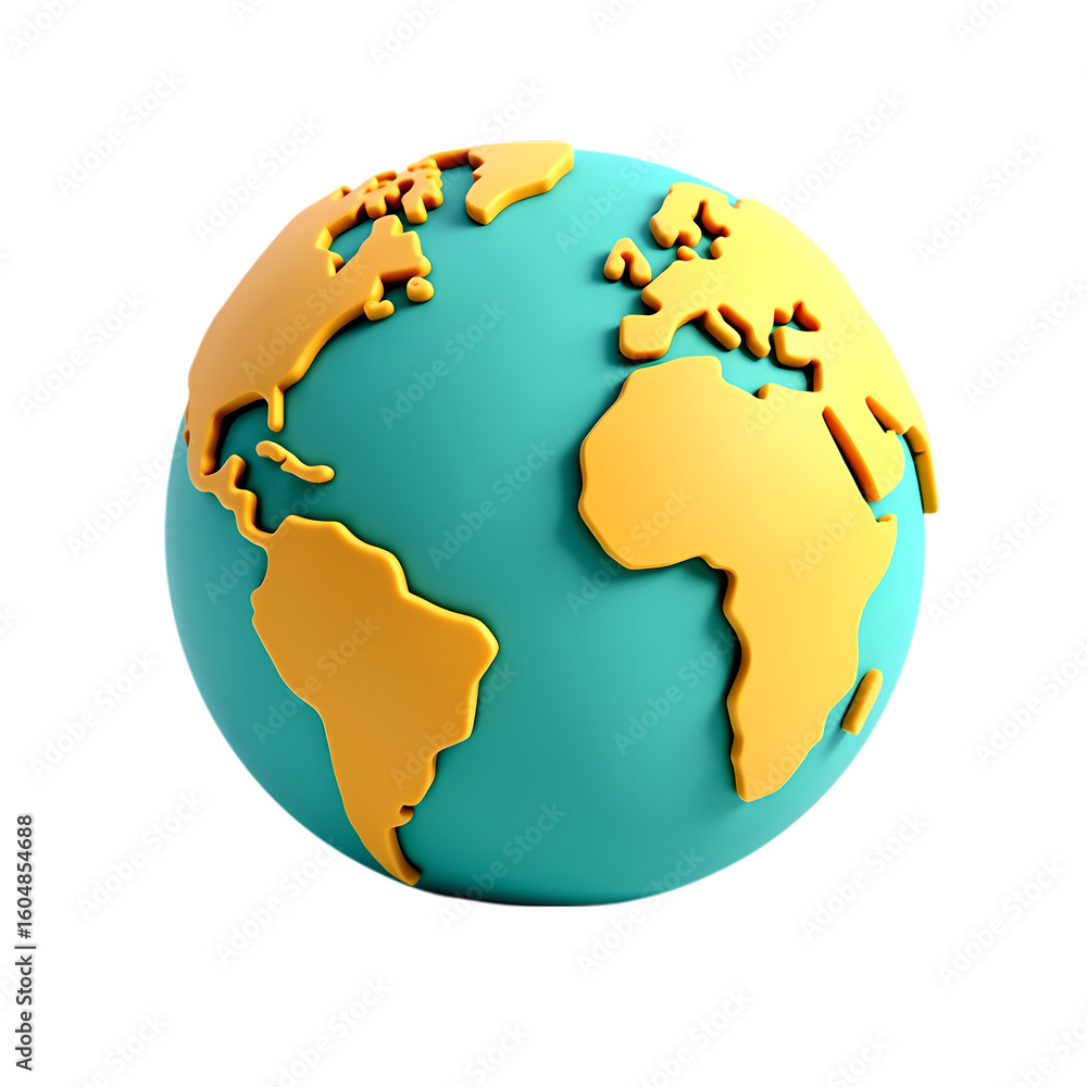 Fototapeta premium 3d A stylized globe featuring gold and teal color isolated on transparent background