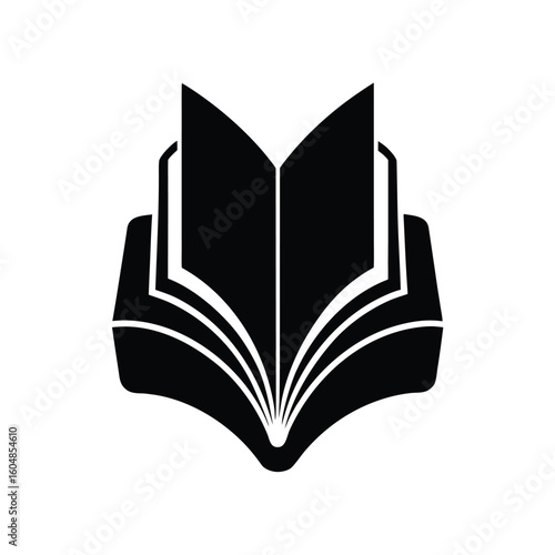 Silhouette an open book with fanned pages a curved base vector