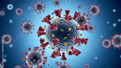 3D medical animation of influenza virions in respiratory droplets