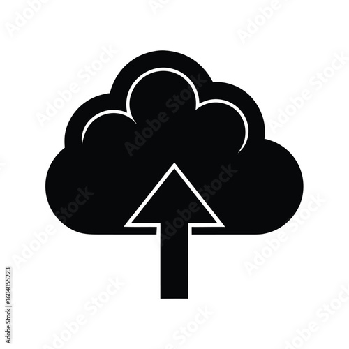 Silhouette cloud upload icon with outline symbol technology