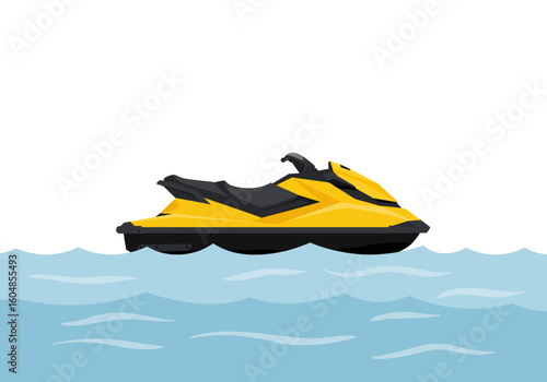 Yellow Jet Ski on Calm Water Surface.