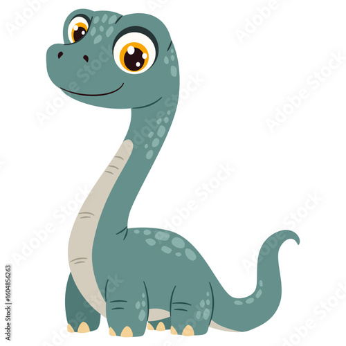 Flat vector illustration in a simple children's style. Cute dinosaur brachiosaurus on white background. Vector illustration