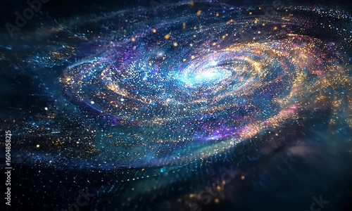 A swirling cosmic galaxy shines with stars in the vastness of space, Vibrant blue nebulae swirl with distant stars and cosmic dust, 4k video